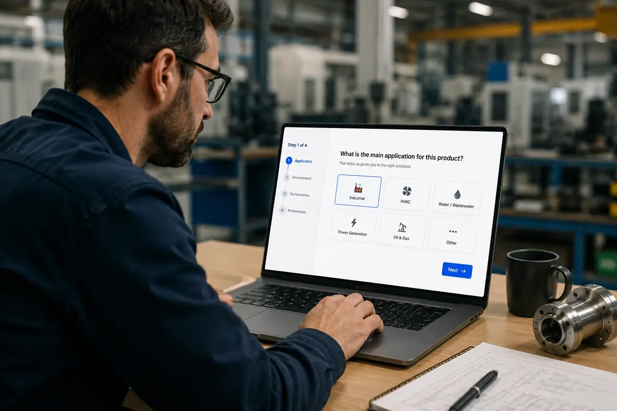 Buyer answering guided product selection questions