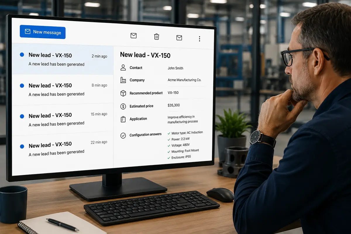 Sales representative receiving qualified lead emails